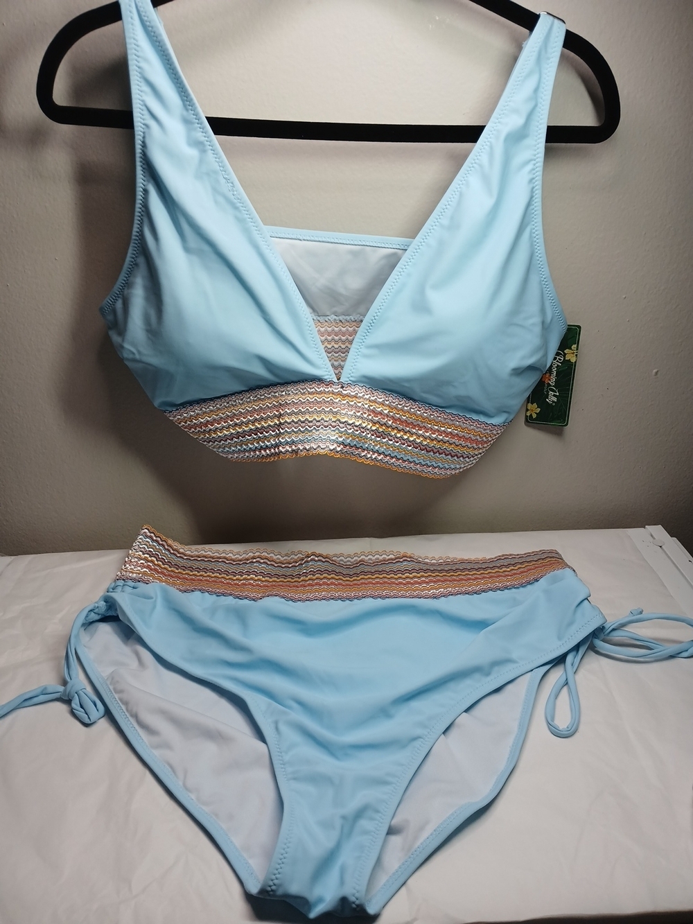 Blooming Jelly Light Blue Women's Bikini Set Multicolor Trim Sz XXL NWT